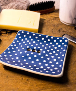 Seifenschale - Keramik - hellblau, gepunktet