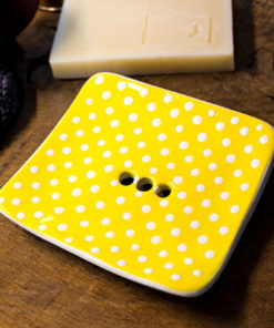 Seifenschale - Keramik - gelb, gepunktet