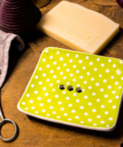 Seifenschale - Keramik - grün, gepunktet