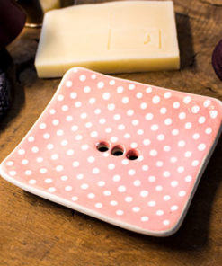 Seifenschale - Keramik - rosa, gepunktet