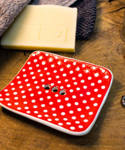 Seifenschale - Keramik - rot, gepunktet